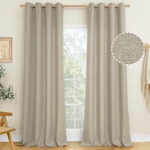 Grommet Top Textured Beige Curtain Panels‎ Room Darkening Window Drapes